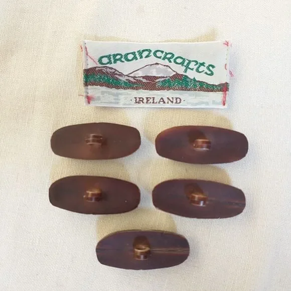 Aran Crafts Replacement Buttons Shanks Brown Oblong Argyle for Cardigan 5x Lot - Picture 2 of 7